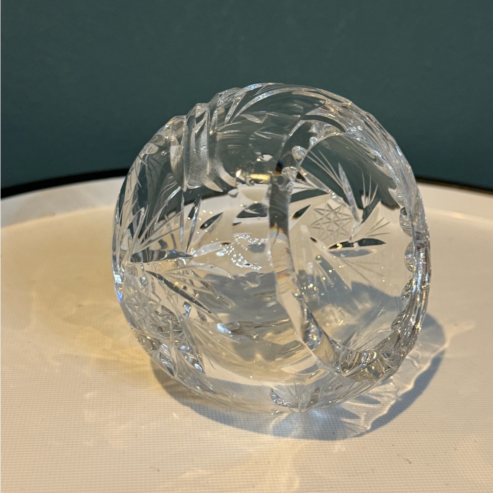 Vintage Crystal Orbit Bowl, Mid Century Cut Crystal Spherical Ashtray Dish 3.5”